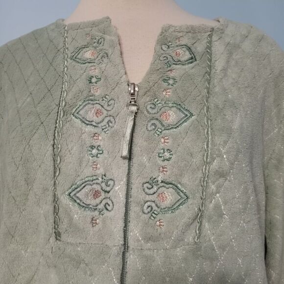 Vintage Oscar Dela Renta Full Zip Night Robe Maxi Mint Green Small/Medium - Picture 7 of 12